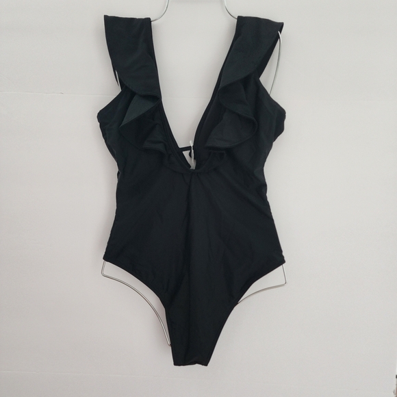 M Nwt Medium Black Ruffled One-piece Swimsuit - Picture 9 of 9